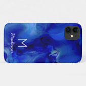 Vivid Blue-gemarmerde alcoholinkt monogram Case-Mate iPhone Case (Achterkant (horizontaal))