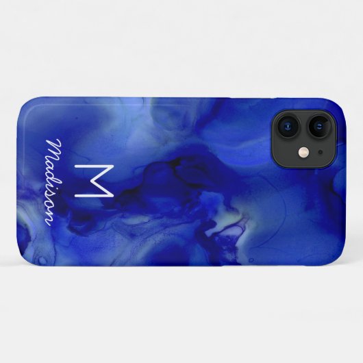 Vivid Blue-gemarmerde alcoholinkt monogram Case-Mate iPhone Case (Achterkant (horizontaal))