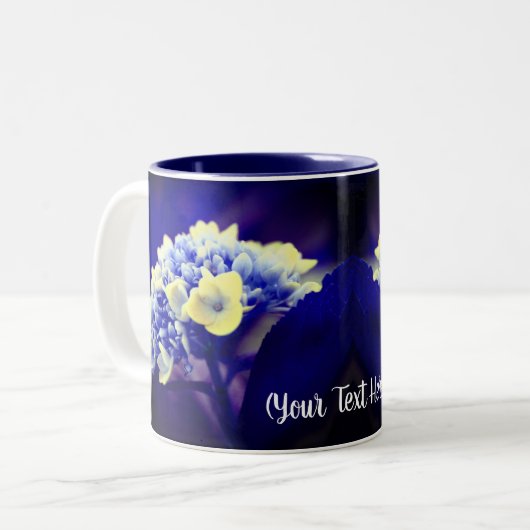 Vivid Blue Hydrangea Flower Personalized Tweekleurige Koffiemok (Voorkant links)