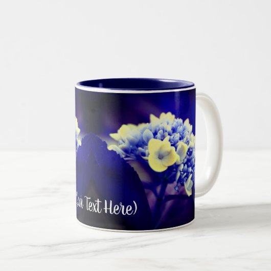Vivid Blue Hydrangea Flower Personalized Tweekleurige Koffiemok (Voorkant rechts)