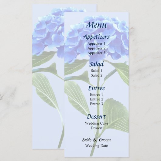 Vivid Blue Hydrangea Wedding Menu (Voorkant / Achterkant)
