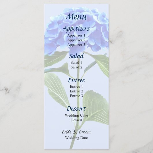 Vivid Blue Hydrangea Wedding Menu (Voorkant)