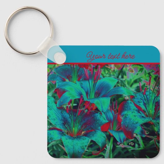 Vivid Blue Lily Flowers gepersonaliseerd Sleutelhanger (Voorkant)