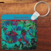 Vivid Blue Lily Flowers gepersonaliseerd Sleutelhanger (Achterkant)