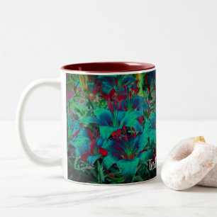 Vivid Blue Lily Flowers gepersonaliseerd Tweekleurige Koffiemok