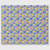 Vivid Blue Yellow Red Purple Flowers Pattern Cadeaupapier (Vlak)