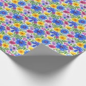 Vivid Blue Yellow Red Purple Flowers Pattern Cadeaupapier (Hoek)