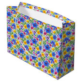 Vivid Blue Yellow Red Purple Flowers Pattern Groot Cadeauzakje (Achterkant Gekanteld)