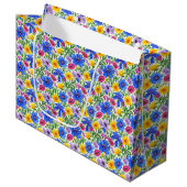Vivid Blue Yellow Red Purple Flowers Pattern Groot Cadeauzakje (Voorkant Gekanteld)
