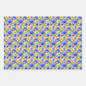 Vivid Blue Yellow Red Purple Flowers Pattern Inpakpapier Vel (Voorkant)