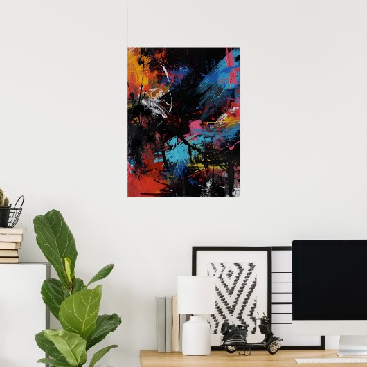 Vivid Chaos – Bold Abstract Expressionist Art Prin Poster (Thuiskantoor)