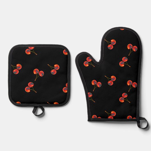 Vivid Cherry Pattern Ovenwant & Pannenlap Set (Voorkant)