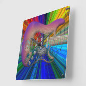 Vivid Colors Peace Guitar Clock Vierkante Klok (Hoek)