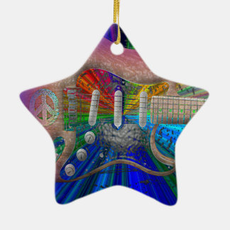 Vivid Colors Peace Guitar - Star Keramisch Ornament