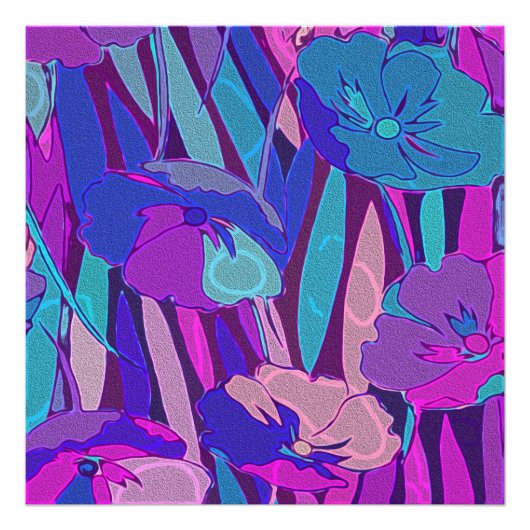 Vivid Dark Blue Paars Midnight Flowers Fine Art Foto Afdruk (Voorkant)