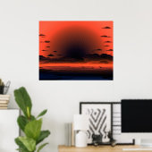 Vivid Dark Sunburst Beach Sky Poster (Thuiskantoor)