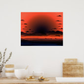 Vivid Dark Sunburst Beach Sky Poster (Keuken)
