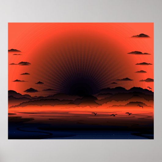 Vivid Dark Sunburst Beach Sky Poster (Voorkant)