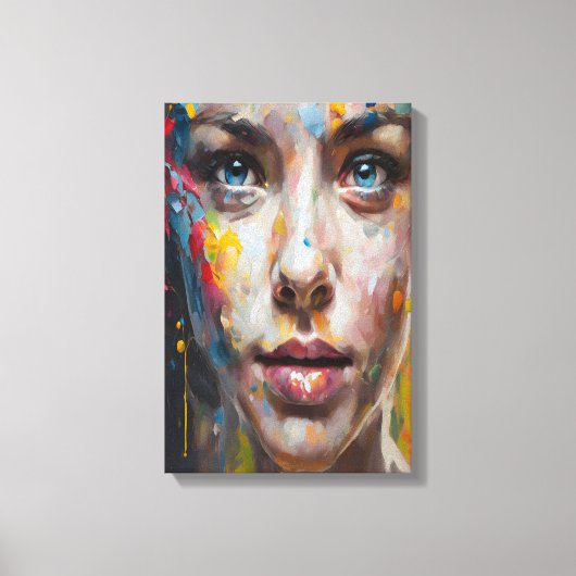 Vivid Expression – Abstracte portretkunst Canvas Afdruk (Voorkant)