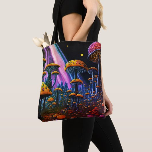 Vivid Fantasy Mushroom Planet Tote Bag (Dichtbij)