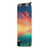 Vivid Fiery Digital Coastal Sunset Lighthouse Thermosbeker (Gedraaid links)