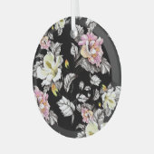 Vivid Floral Watercolor: Black Background Glas Ornament (Voorkant links)