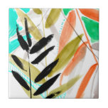 Vivid Fronts II Tegeltje<br><div class="desc">Vivid Fronds II van Jennifer Goldberger. Verschillende gekleurde schijfjes en groen zijn over elkaar gelaagd om een uniek tropisch kunststuk te creëer. | 161925Z</div>