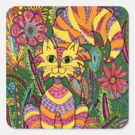 Vivid Garden Cat 2 Vierkante Sticker
