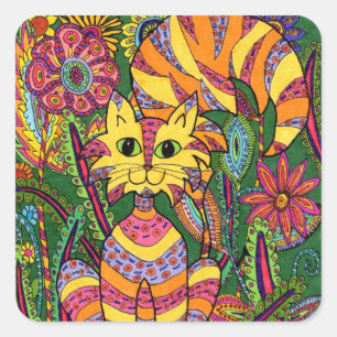 Vivid Garden Cat 2 Vierkante Sticker