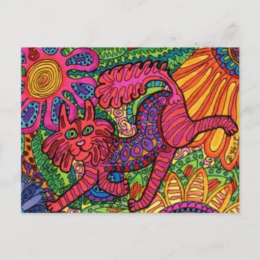 Vivid Garden Cat Briefkaart (Voorkant)