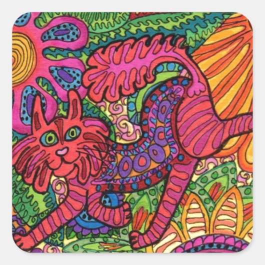 Vivid Garden Cat Vierkante Sticker (Voorkant)