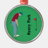vivid Green Golfer snijdt kerstmis Metalen Ornament (Voorkant)