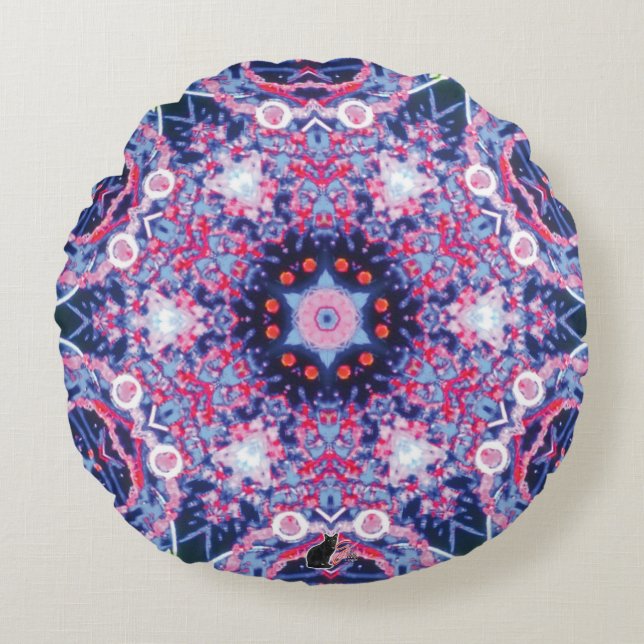 Vivid Kaleidoscoop Rond Kussen (Voorkant)