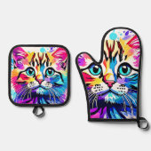 Vivid Kat Vibes Design Ovenwant & Pannenlap Set (Voorkant)