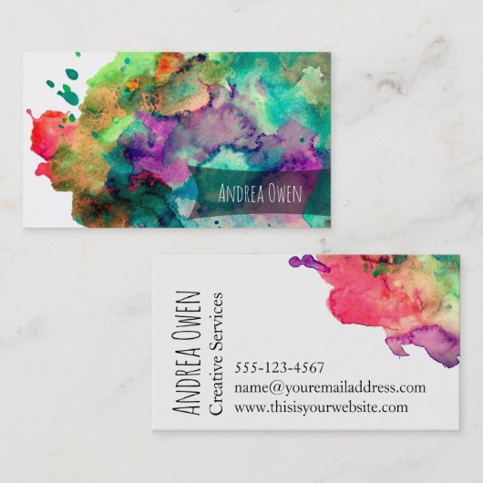 Vivid, kleurrijke Waterverf Spletters verf Visitekaartje (Voorkant / Achterkant)
