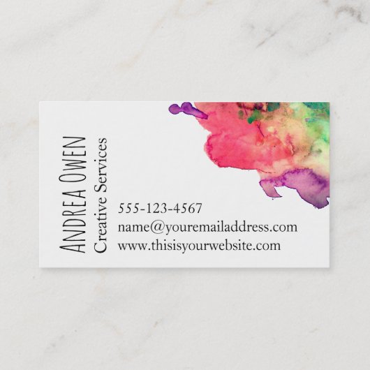 Vivid, kleurrijke Waterverf Spletters verf Visitekaartje (Achterkant)
