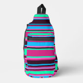 Vivid Magenta, Aqua en Blue Striped Naaitas Sling Bag (Voorkant)