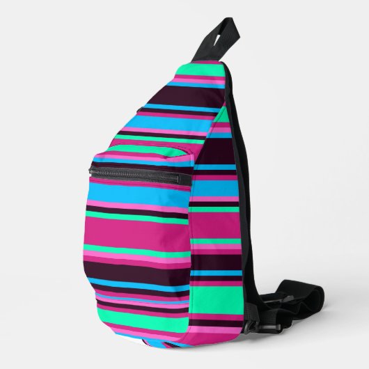 Vivid Magenta, Aqua en Blue Striped Naaitas Sling Bag (Rechterhoek)