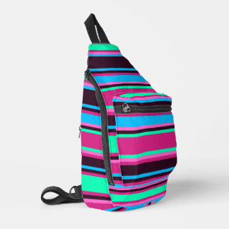 Vivid Magenta, Aqua en Blue Striped Naaitas Sling Bag