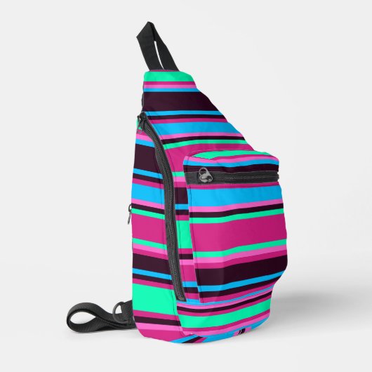 Vivid Magenta, Aqua en Blue Striped Naaitas Sling Bag (Linkerhoek)