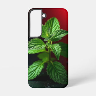 Vivid Mint Plant Macro – Botanisch Groen op Zwart Samsung Galaxy Hoesje