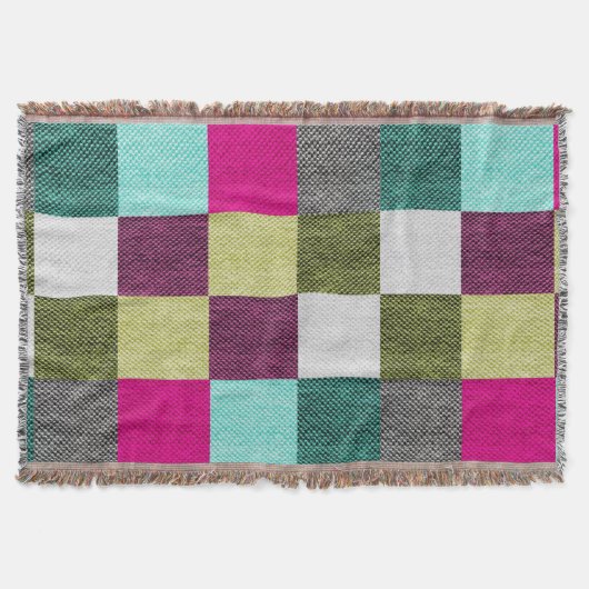 Vivid Multicolored Textured Wool Squares Deken (Voorkant)
