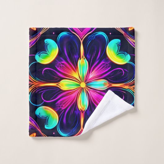 Vivid Neon Floral Mandala Art Bad Handdoek (Wasdoekje)