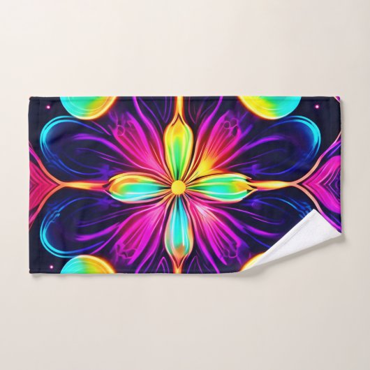 Vivid Neon Floral Mandala Art Bad Handdoek (Handdoek)