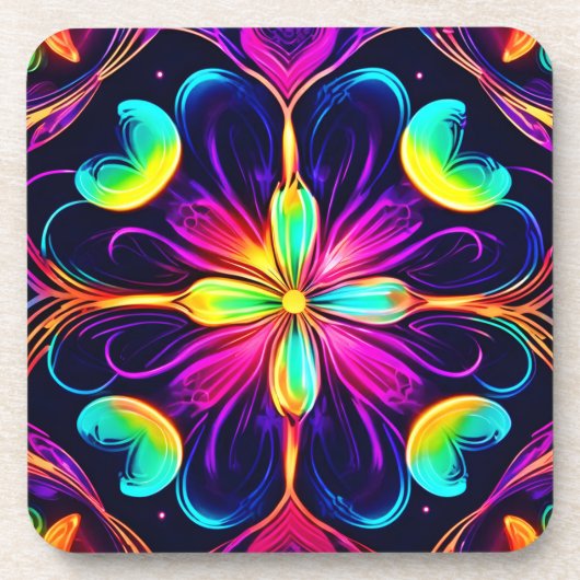 Vivid Neon Floral Mandala Art Bier Onderzetter (Voorkant)