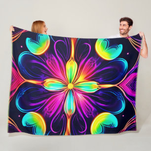 Vivid Neon Floral Mandala Art Fleece Deken