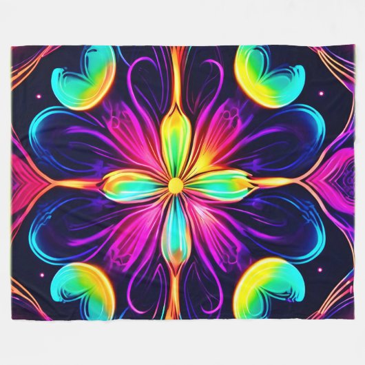 Vivid Neon Floral Mandala Art Fleece Deken (Voorkant (Horizontaal))