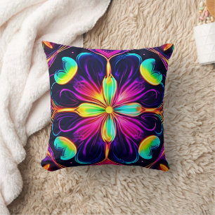 Vivid Neon Floral Mandala Art Kussen