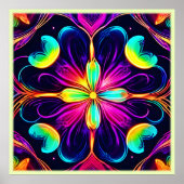 Vivid Neon Floral Mandala Art Poster (Voorkant)