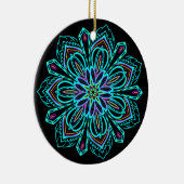 Vivid Neon Geometric Mandala over Black Bauble Keramisch Ornament (Rechts)